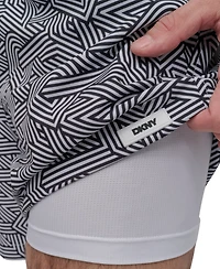 Dkny Men's Euro Black & White Bandana Print Performance 5" Volley Shorts