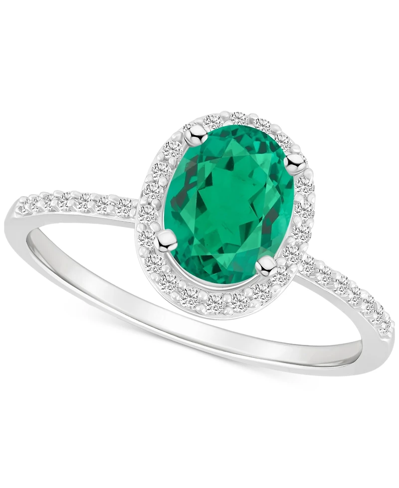 Lab-Created Emerald (1 ct. t.w.) & White Sapphire (1/5 Oval Halo Ring