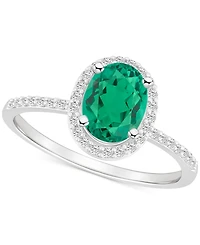 Lab-Created Emerald (1 ct. t.w.) & White Sapphire (1/5 Oval Halo Ring