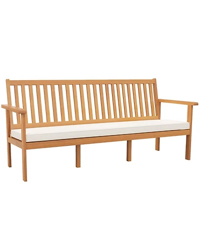 Outdoor 3-Seat Wood Bench with Seat Cushion and Slatted Seat