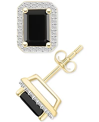Onyx & Lab-Created White Sapphire (1/4 ct. t.w.) Emerald-Cut Halo Stud Earrings 10k Gold