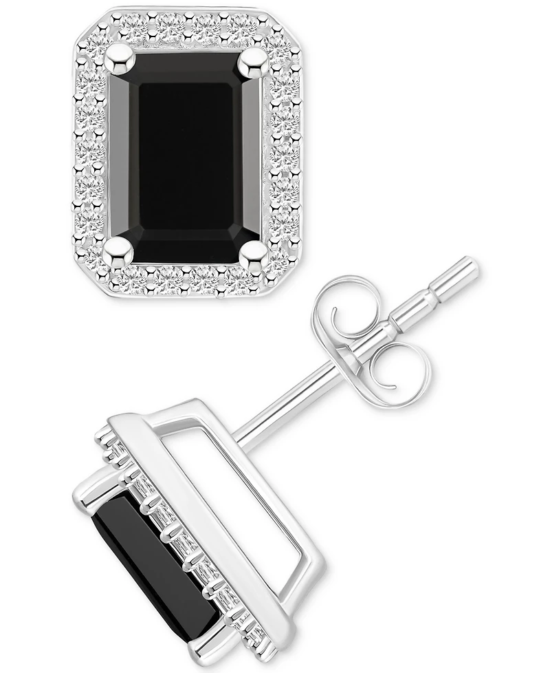 Onyx & Lab-Created White Sapphire (1/4 ct. t.w.) Emerald-Cut Halo Stud Earrings 10k Gold