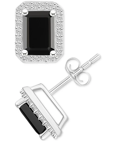 Onyx & Lab-Created White Sapphire (1/4 ct. t.w.) Emerald-Cut Halo Stud Earrings 10k Gold