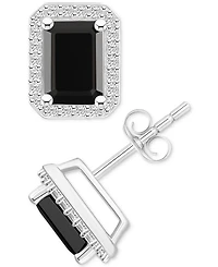 Onyx & Lab-Created White Sapphire (1/4 ct. t.w.) Emerald-Cut Halo Stud Earrings 10k Gold