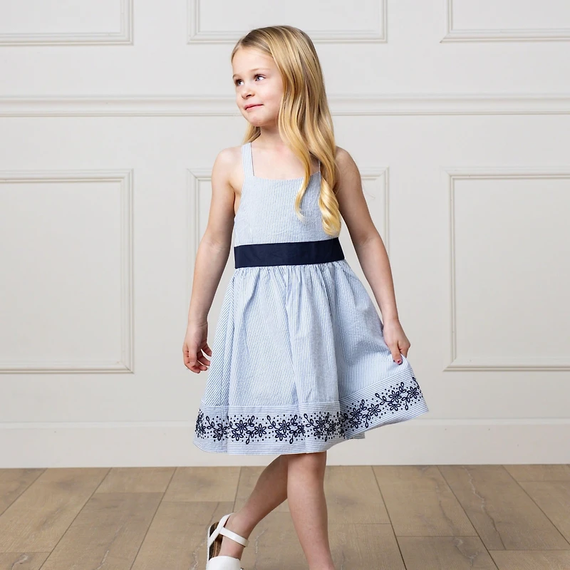 Hope & Henry Toddler Girls Heirloom Sleeveless Special Occasion Sundress with Bow Back Detail and Embroidery