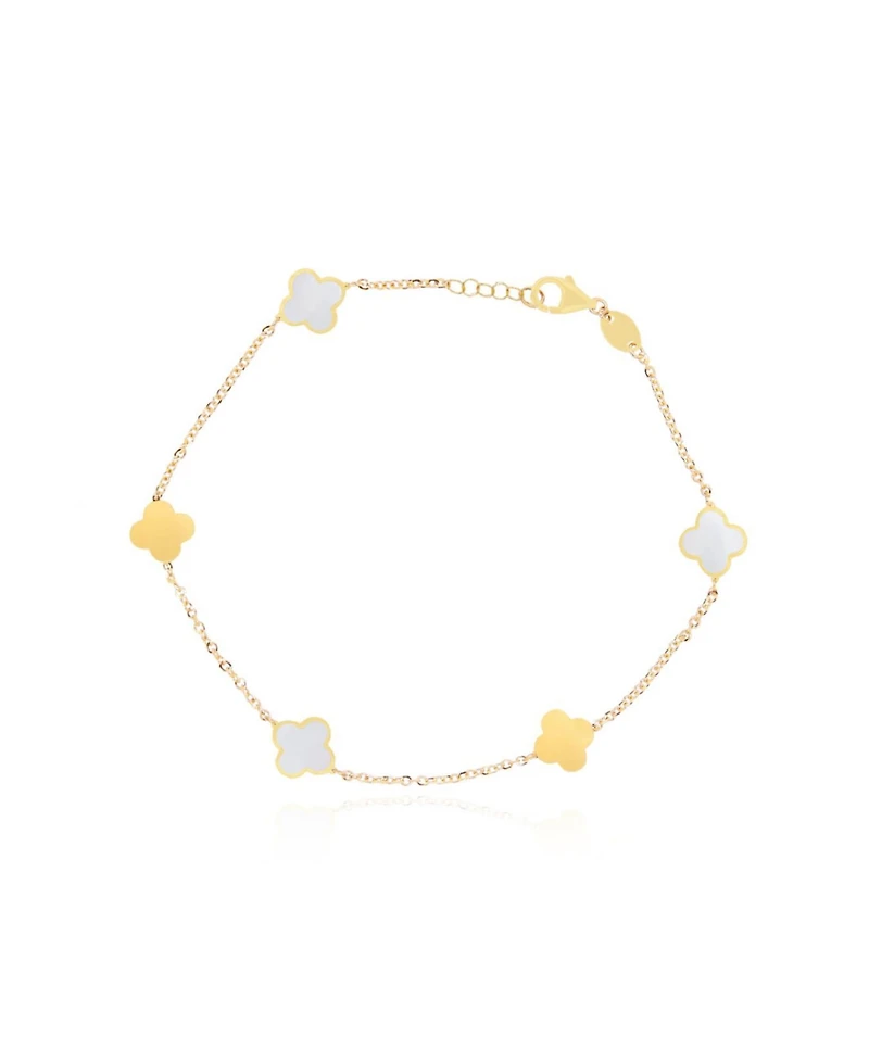 The Lovery Mini Mother of Pearl and Gold Clover Bracelet 14K Gold