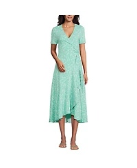 Lands' End Women's Cotton Modal Vneck Wrap Midi Dress