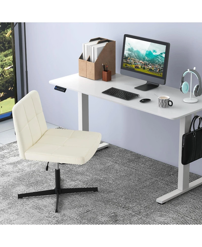 Upholstered Cross-Legged Office Chair with Oversized U-Shaped Seat Comfortable and Stylish Desk Chair