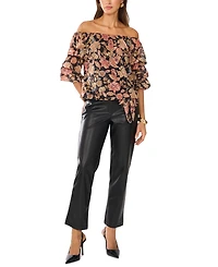 Vince Camuto Women's Floral Off-The-Shoulder Bubble 3/4-Sleeve Tie-Front Blouse