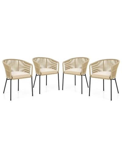 Patio Chairs Set of 4 with Curved Backrest and Seat Cushion for Patio