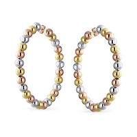 Bling Jewelry Tri Color Bead Hoop Huggie Earrings Gold Plated 2.2 Inch Latch Back Closure