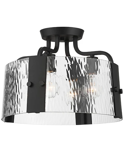 Possini Euro Design Hanniger 16 1/4" Modern 4-Light Semi Flush-Mount Ceiling Light Fixture Kitchen Foyer Round Black Finish Glass