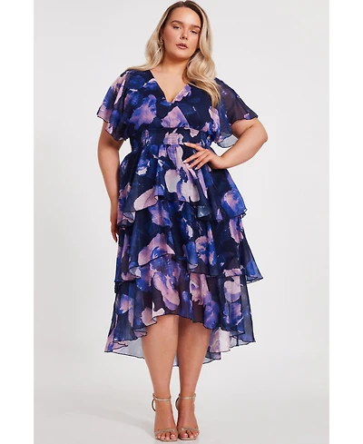 Quiz Plus Front Wrap Midi Dip Hem Dress