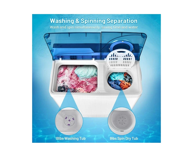 26 lbs Portable Semi-automatic Washing Machine with Built-in Drain Pump