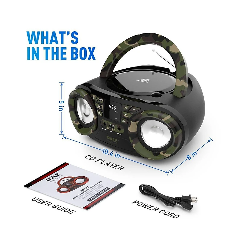 Pyle Portable Cd Player Boombox with Am/Fm Stereo and Bluetooth