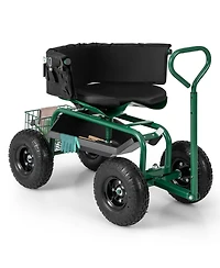 Cushioned Rolling Garden Cart Scooter with Storage Basket and Tool Pouch Comfortable Convenient Outdoor Helper