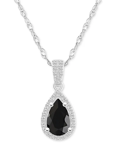 Lab Created Blue Sapphire (1 ct. t.w.) & White (1/6 Pear-Shape Pendant Necklace 10k Gold