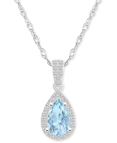 Lab Created Blue Sapphire (1 ct. t.w.) & White (1/6 Pear-Shape Pendant Necklace 10k Gold