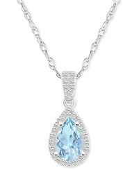 Lab Created Blue Sapphire (1 ct. t.w.) & White (1/6 Pear-Shape Pendant Necklace 10k Gold