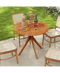 35.5 Inch Patio Wood Dining Table with Slatted Tabletop & Curved Legs for Backyard