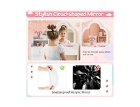 Kids Vanity Table with Cloud Mirror, Chair, and Open Shelf for Bedroom or Playroom