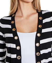 Belldini Women's Rhinestone Grommet Striped Open-Front Cardigan Sweater