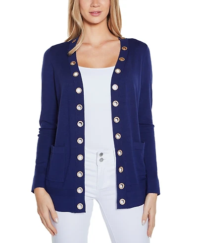 Belldini Women's Rhinestone Grommet Open-Front Cardigan Sweater