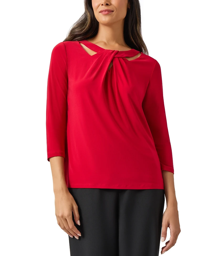 Kasper Women's 3/4 Sleeve Knot Front Jersey Top