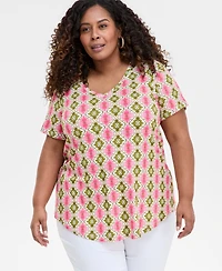 Jm Collection Plus Printed Scoop-Neck Top
