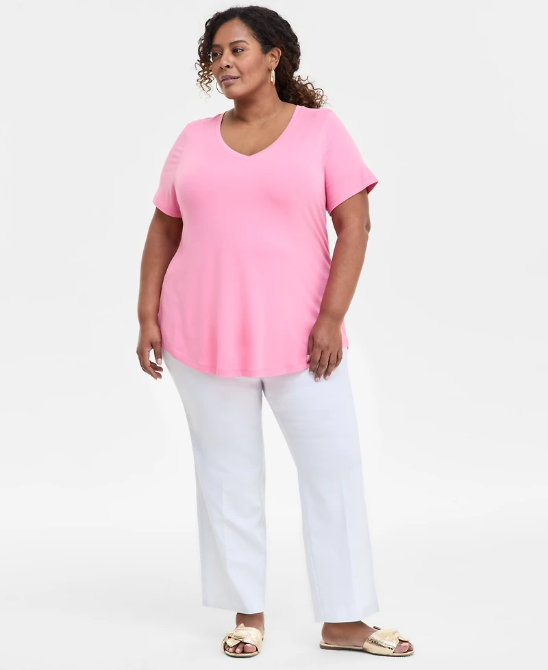 Jm Collection Plus V-Neck Short-Sleeve Top, Exclusively at Macy's