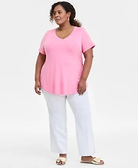 Jm Collection Plus V-Neck Short-Sleeve Top, Exclusively at Macy's