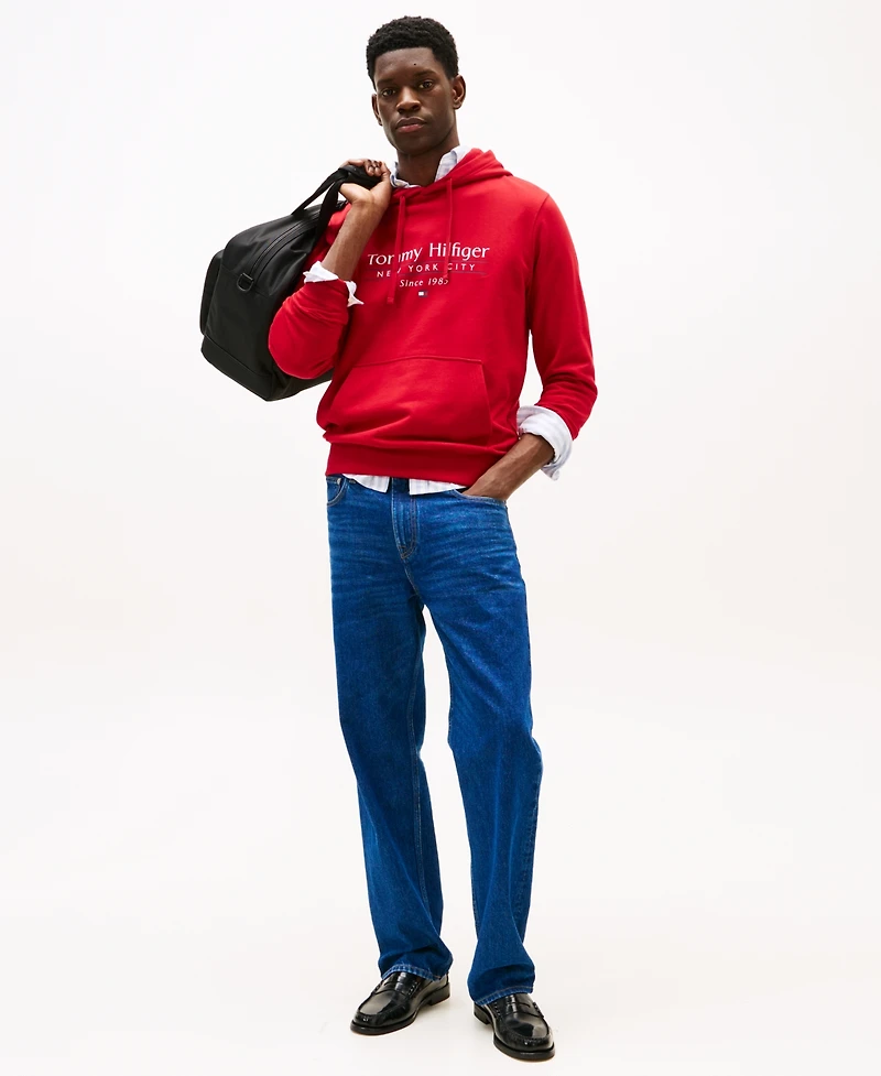 Tommy Hilfiger Men's Long Sleeve Center Stack Logo Hoodie