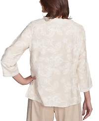 Alfred Dunner Petite Floral-Embroidered 3/4-Sleeve Top