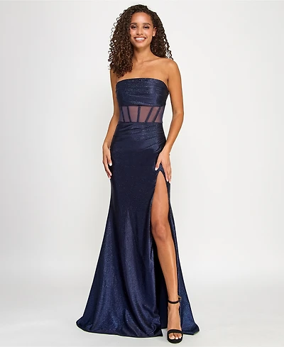 Emerald Sundae Juniors' Glittered Satin Corset Gown