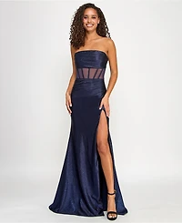 Emerald Sundae Juniors' Glittered Satin Corset Gown