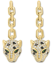 Effy White & Black Diamond (3/4 ct. t.w.) & Tsavorite Accent Jaguar Head Drop Earrings in 14k Gold