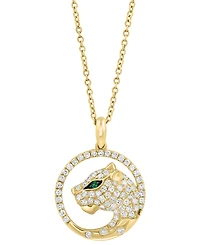 Effy Diamond (3/8 ct. t.w.) & Emerald Accent Jaguar Head 18" Pendant Necklace in 14k Gold