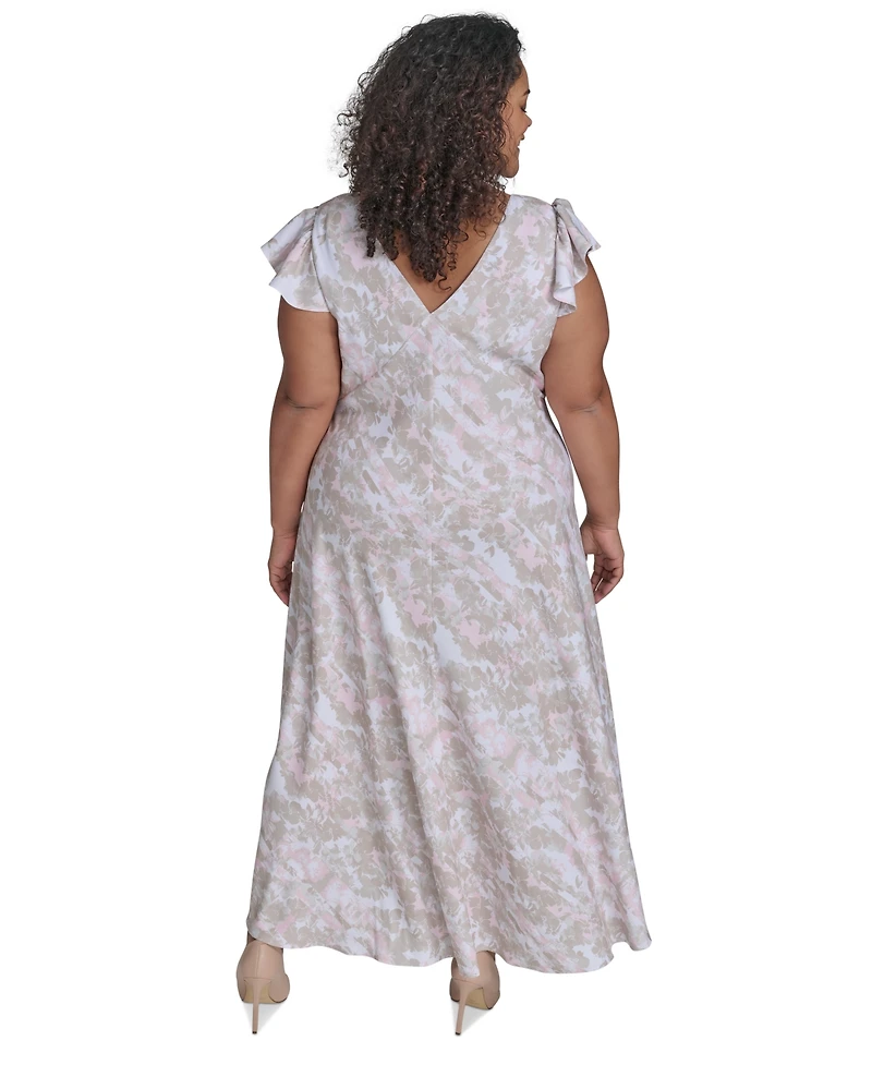 Calvin Klein Plus Size Printed Flutter-Sleeve Maxi Dress