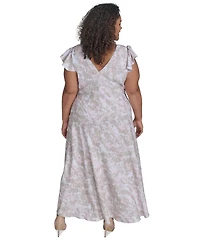 Calvin Klein Plus Size Printed Flutter-Sleeve Maxi Dress