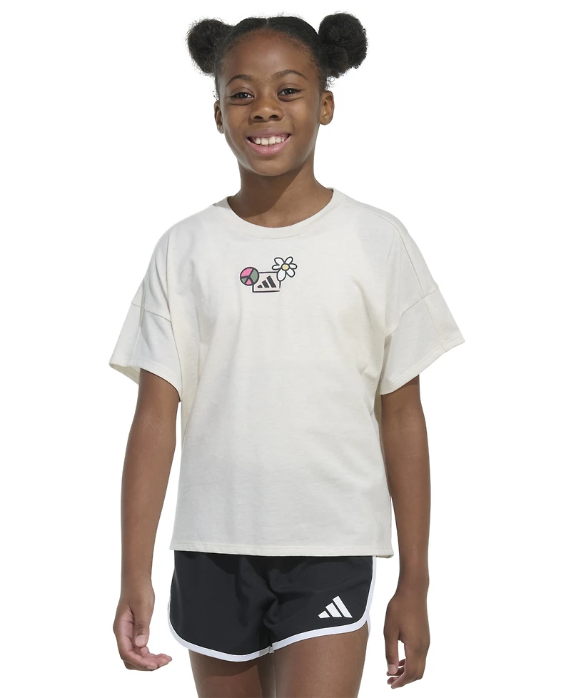 adidas Big Girls Logo Graphic Short-Sleeve Drop-Shoulder T-Shirt