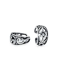 Bling Jewelry Cutout Filigree Ear Cuff Cartilage Band Flower Leaves Clip Wrap Earrings Silver