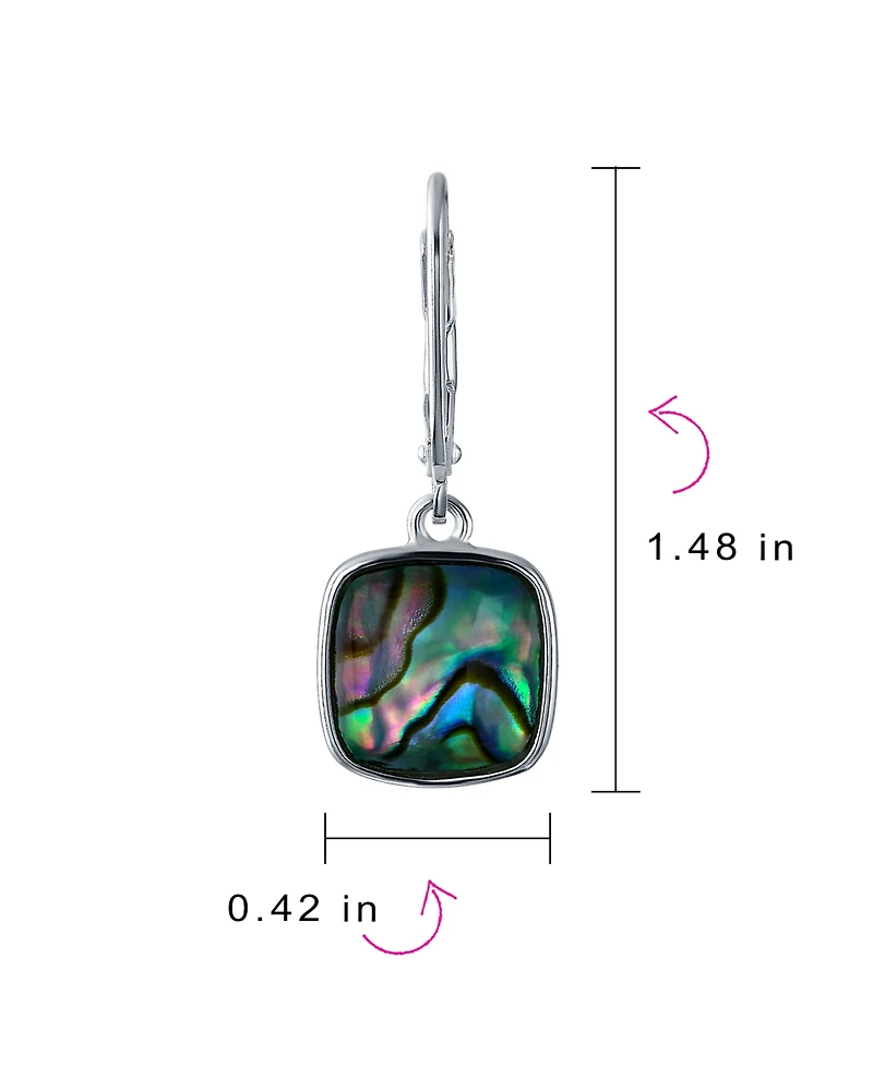Bling Jewelry Geometric Iridescent Abalone Shell Square Teardrop Dangle Earrings Sterling Silver