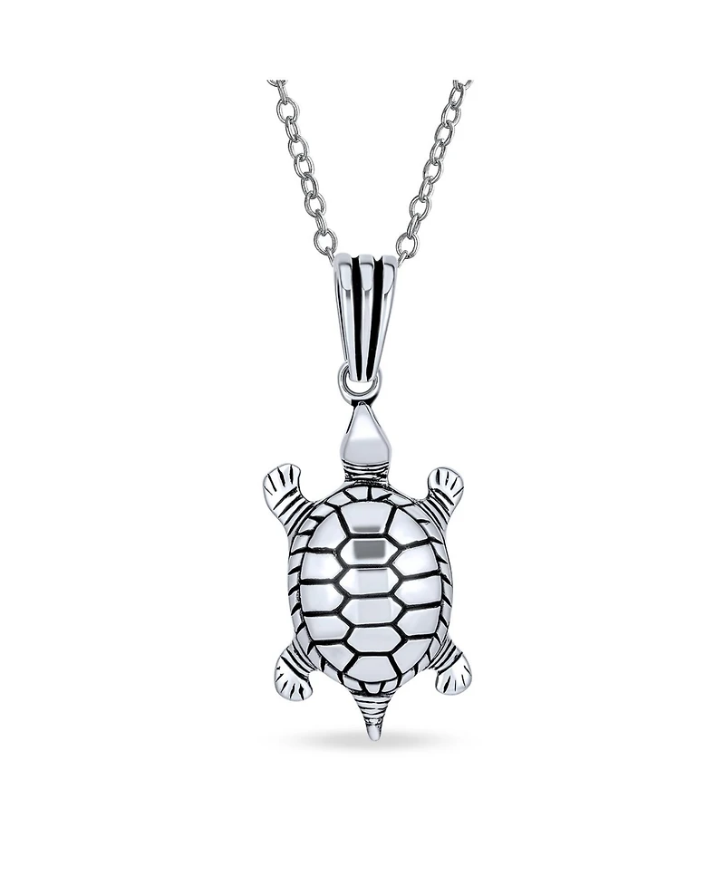 Bling Jewelry Nautical Sea Tortoise Pendant Necklace in Oxidized Sterling Silver