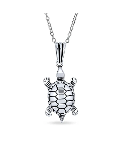 Bling Jewelry Nautical Sea Tortoise Pendant Necklace in Oxidized Sterling Silver