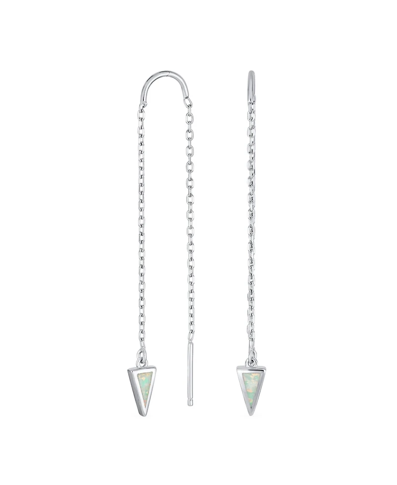 Bling Jewelry Delicate Arrow Triangle Opal Inlay Dangle Stone Earrings Sterling Silver