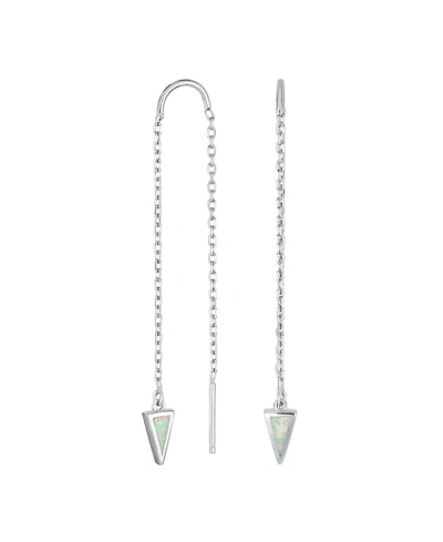 Bling Jewelry Delicate Arrow Triangle Opal Inlay Dangle Stone Earrings Sterling Silver