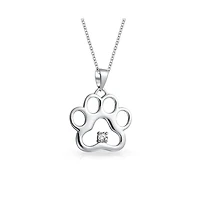 Bling Jewelry Sterling Silver Cz Accent Paw Print Pendant Necklace Cat and Dog Lovers