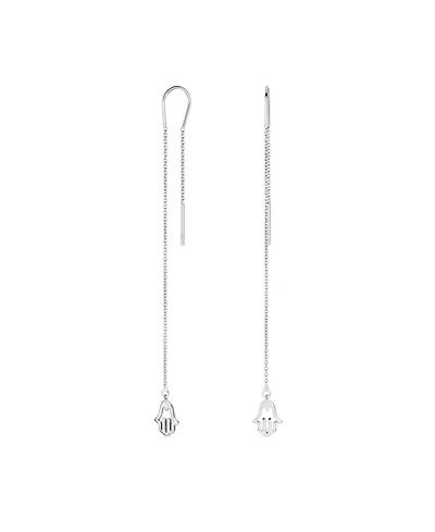Bling Jewelry Amulet Hamsa Hand Dangle Earrings Spiritual Threader Sterling Silver Chain
