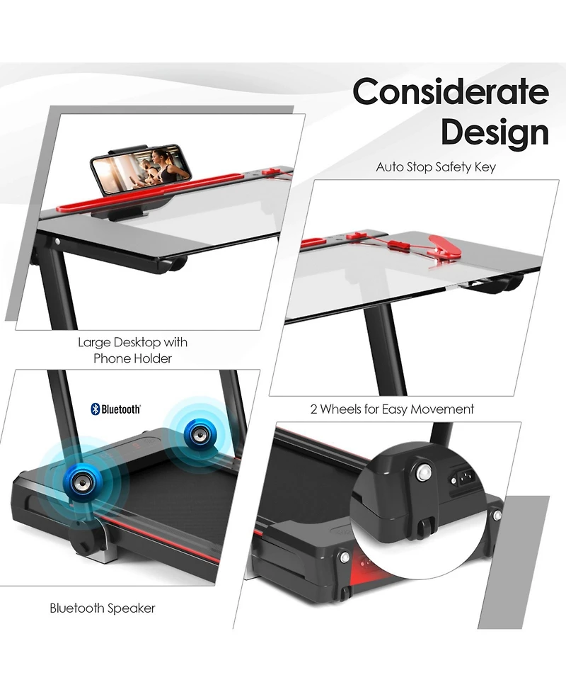3-in-1 Folding Treadmill with Large Desk and Lcd Display
