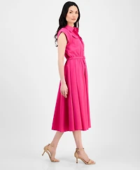 T Tahari Women's Spread-Collar Button-Front Midi Dress